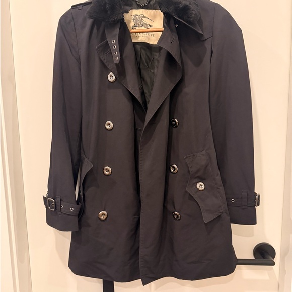 Burberry Jackets & Blazers - Burberry Black Trench Coat with Fur Collar
